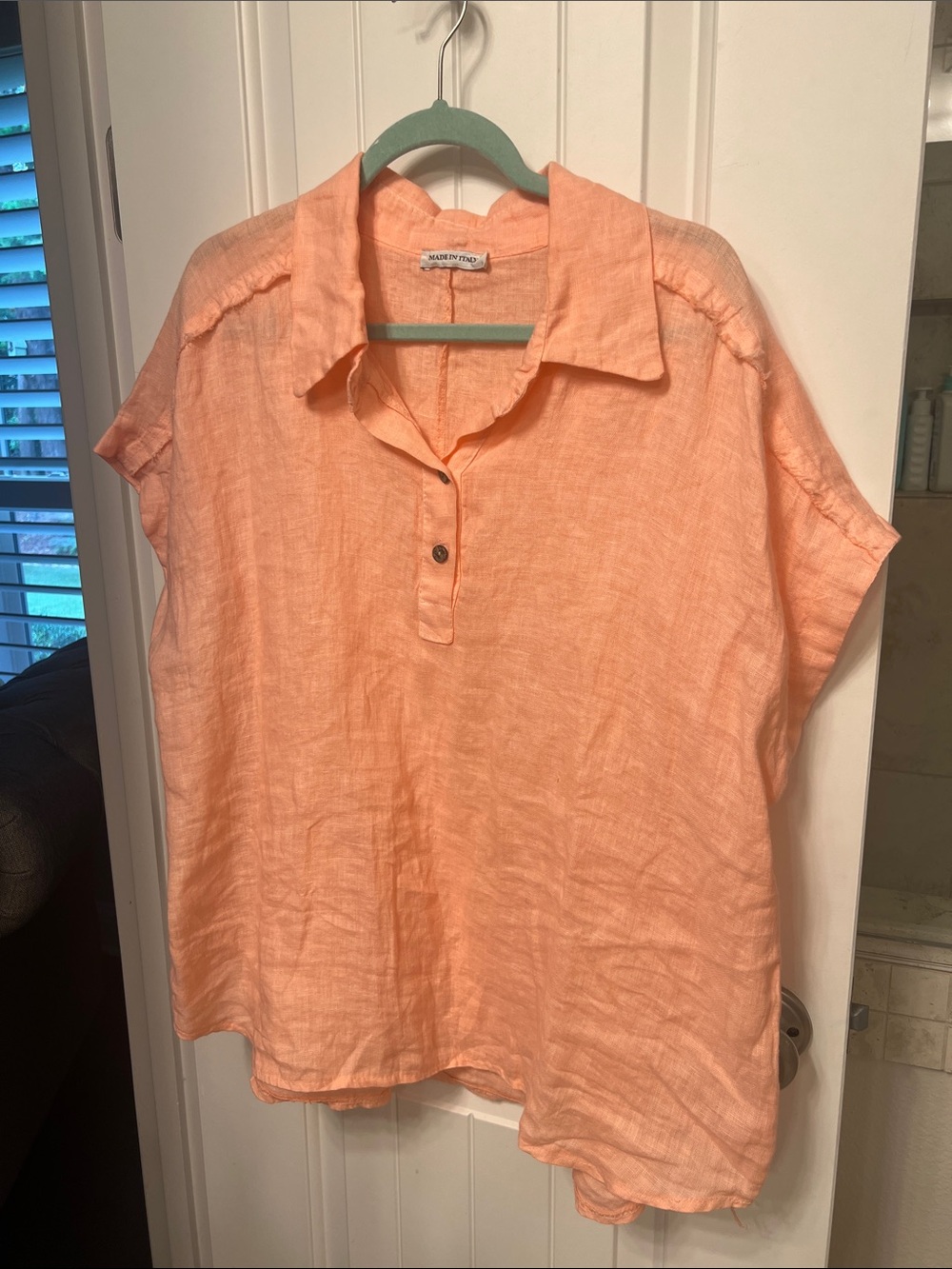 Peach Linen Short-Sleeve Top